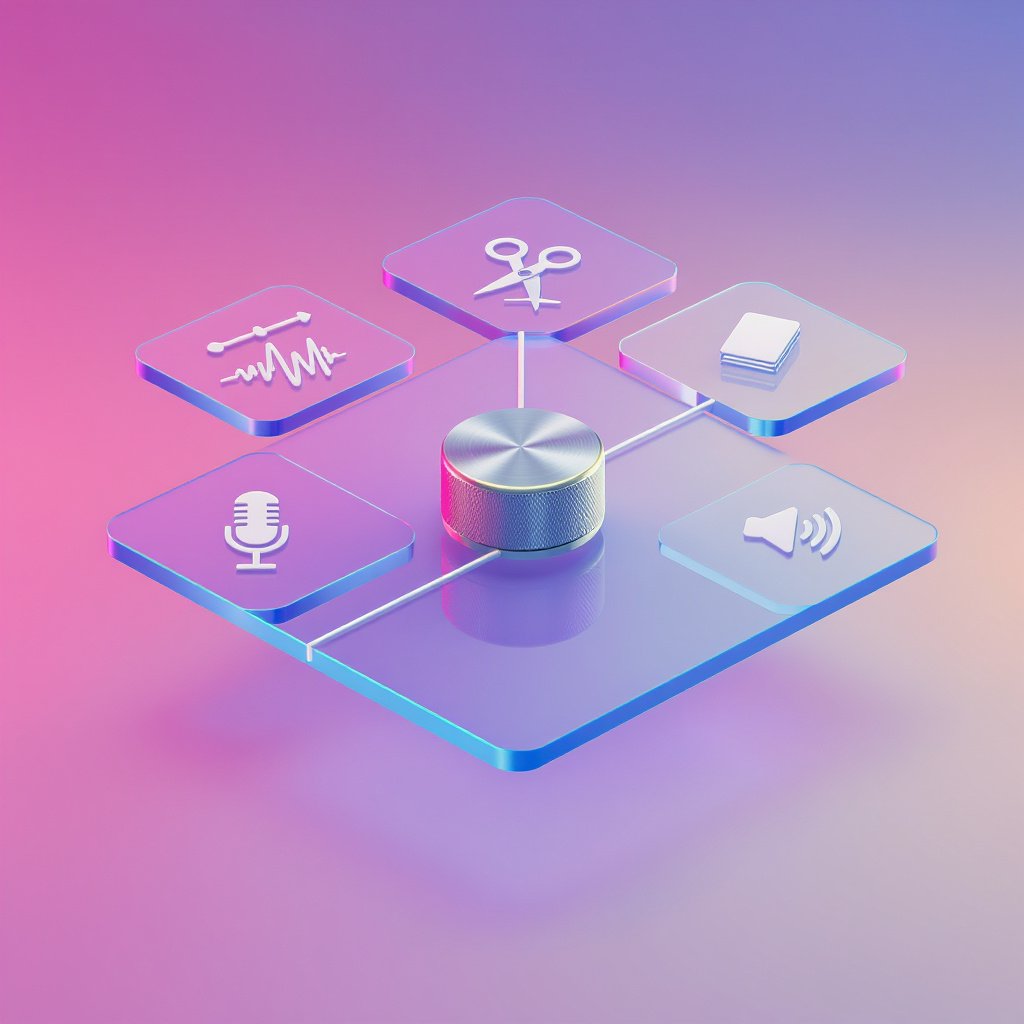 Minimal modern studio desk top-down,